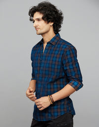 Navy Full Sleeves Corduroy Check Shirt