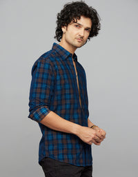 Navy Full Sleeves Corduroy Check Shirt