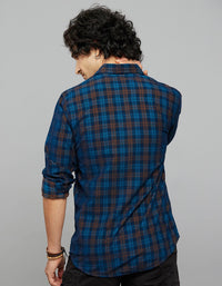 Navy Full Sleeves Corduroy Check Shirt