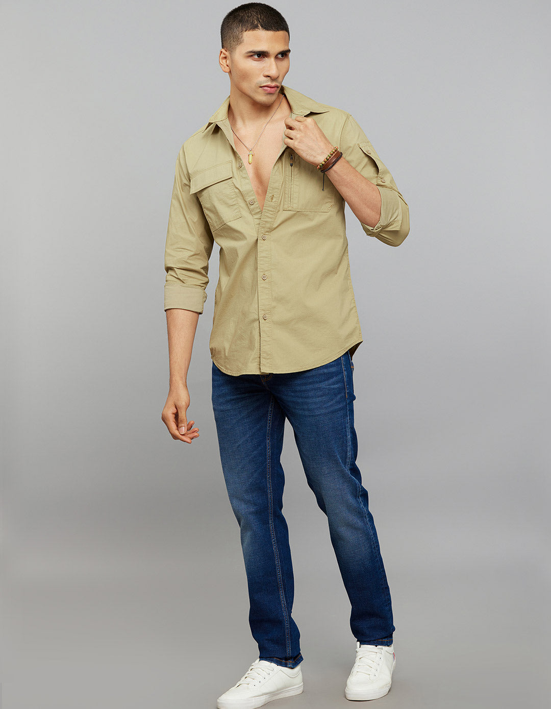 Light Khaki Full Sleeves Cargo Shirt