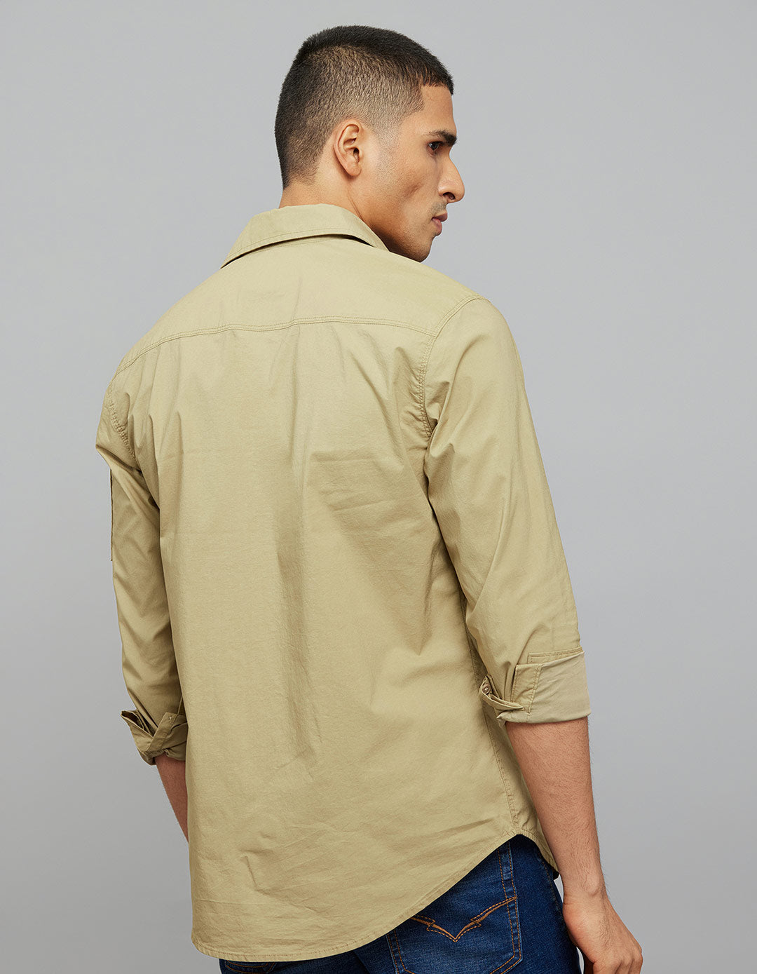 Light Khaki Full Sleeves Cargo Shirt