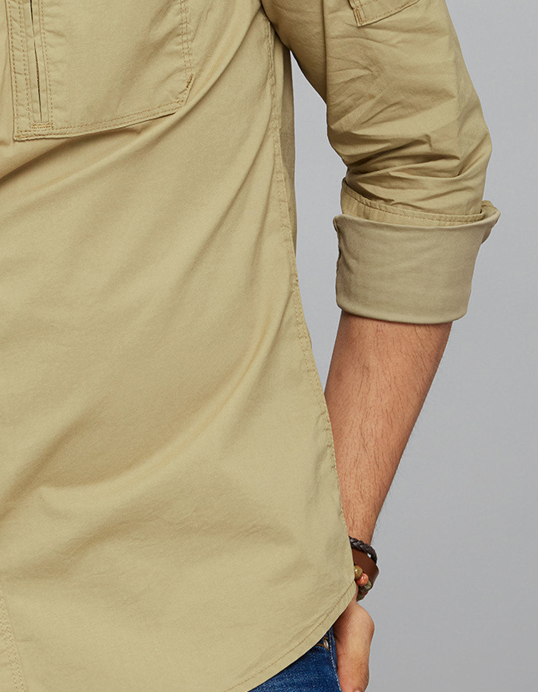Light Khaki Full Sleeves Cargo Shirt