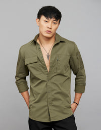 Olive Full Sleeves Cargo Shirt
