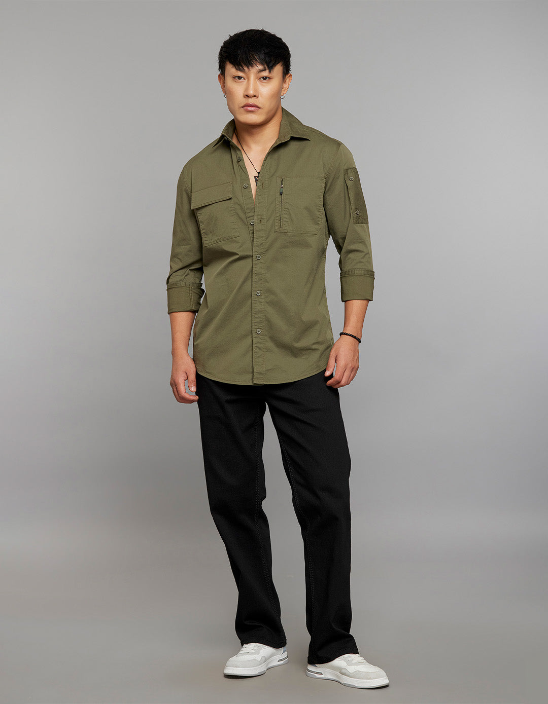 Olive Full Sleeves Cargo Shirt