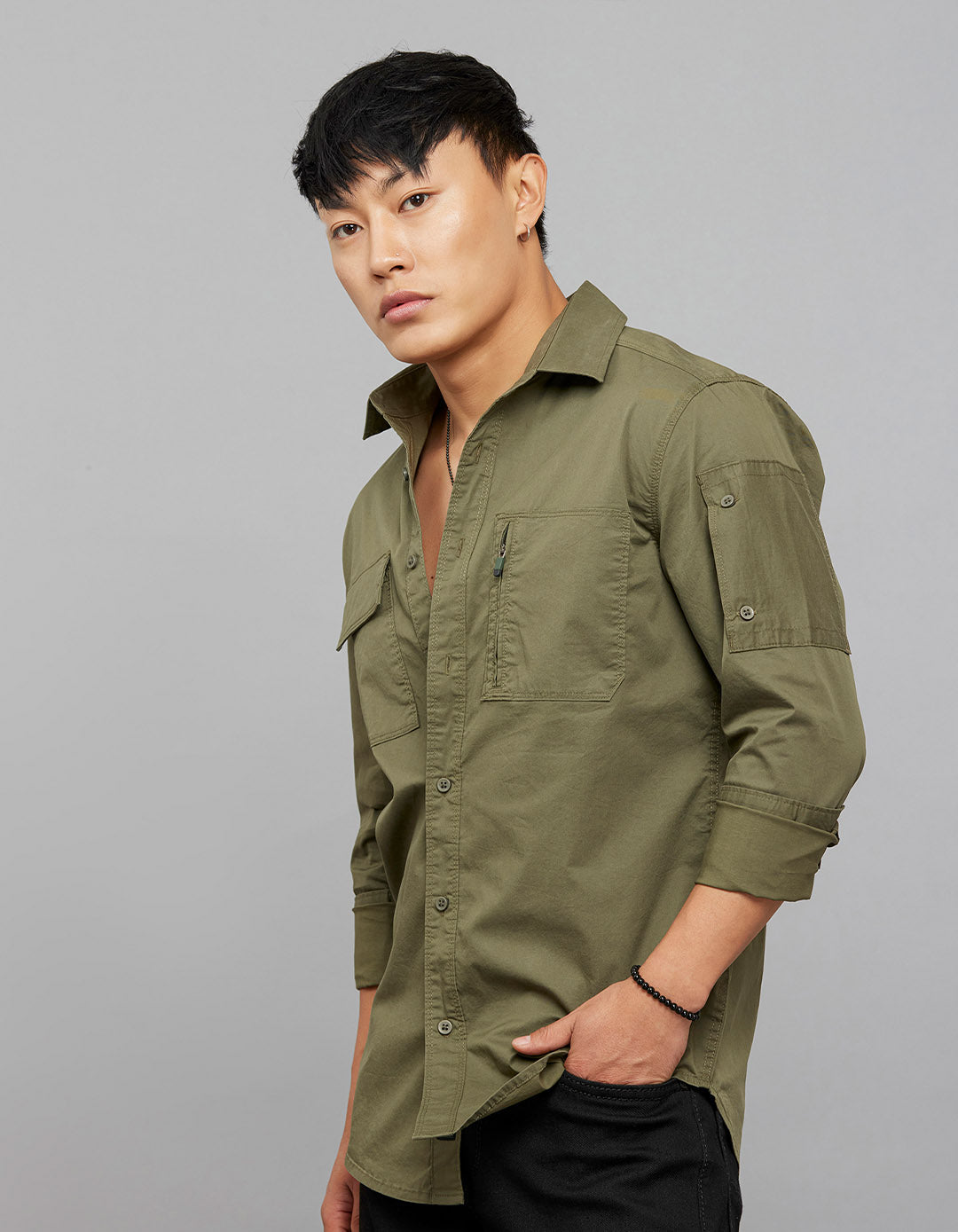 Olive Full Sleeves Cargo Shirt