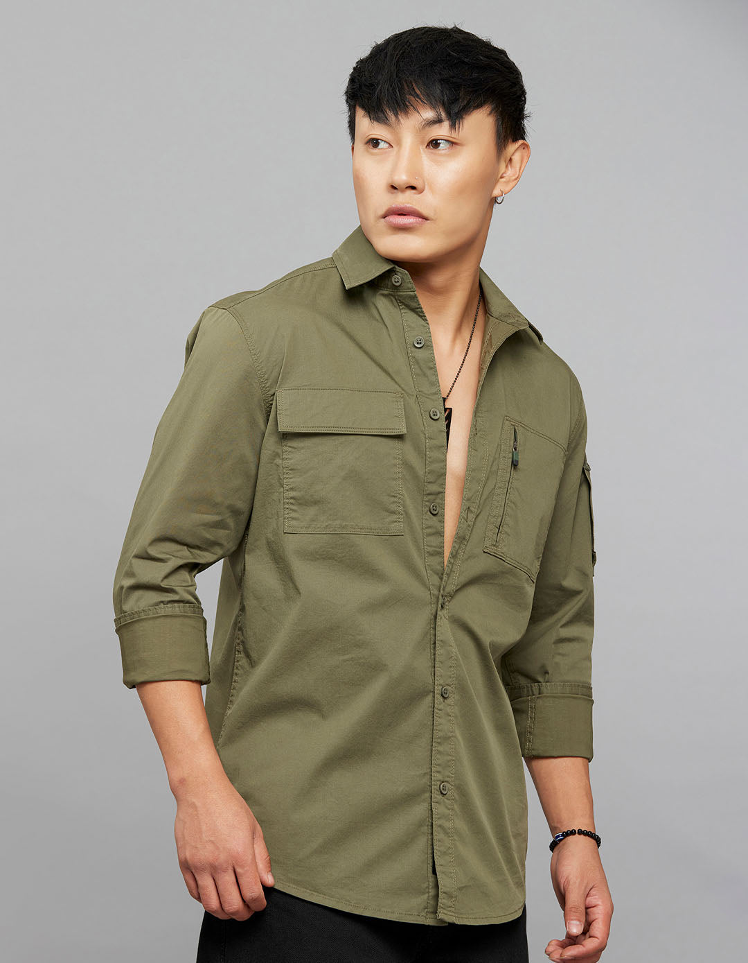 Olive Full Sleeves Cargo Shirt