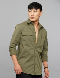 Olive Full Sleeves Cargo Shirt