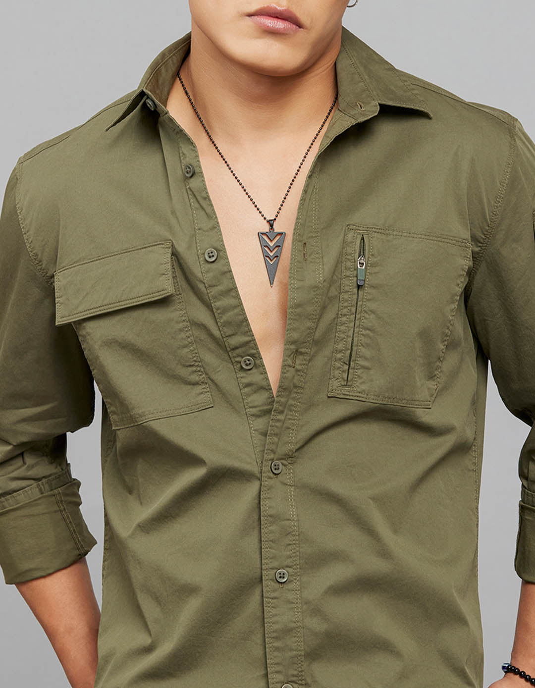 Olive Full Sleeves Cargo Shirt