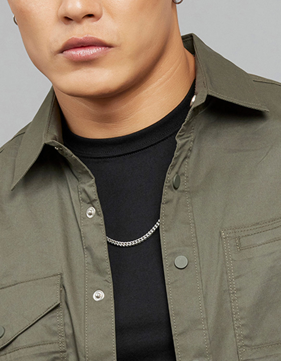 Dark Military Green Full Sleeves Cargo Shirt