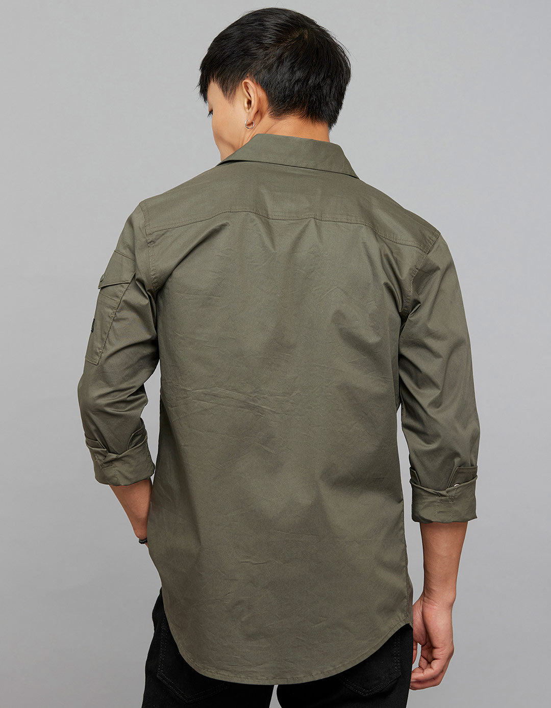 Dark Military Green Full Sleeves Cargo Shirt