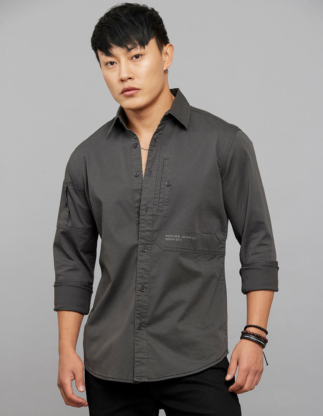 Charcoal  Full Sleeves Cargo Shirt