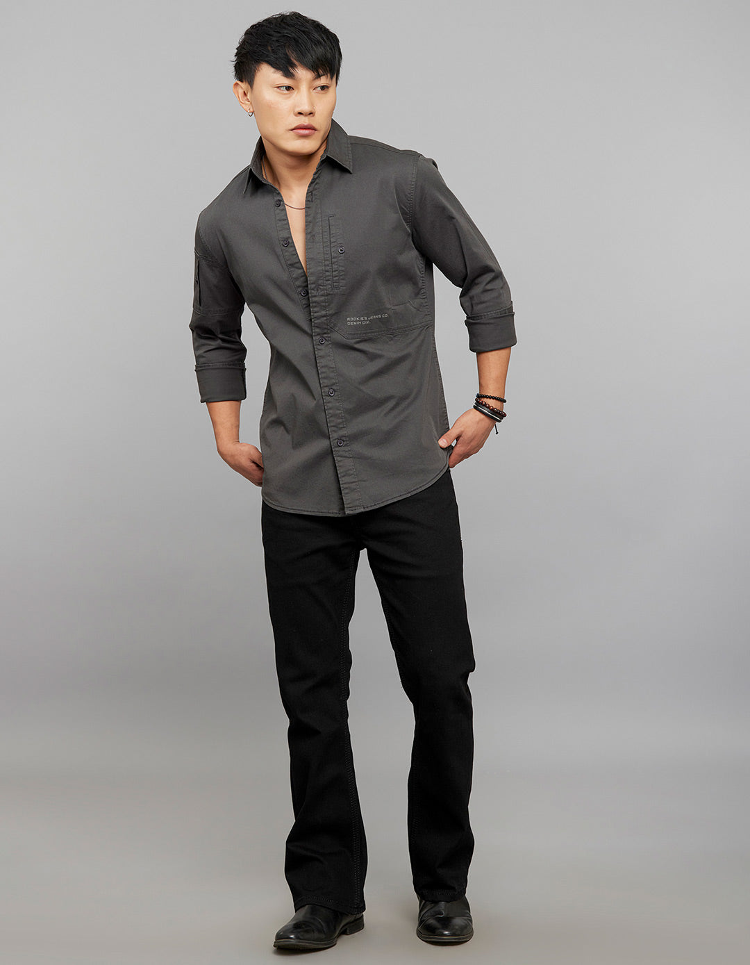 Charcoal  Full Sleeves Cargo Shirt