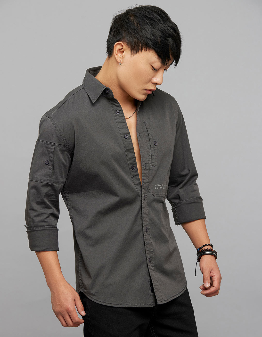 Charcoal  Full Sleeves Cargo Shirt