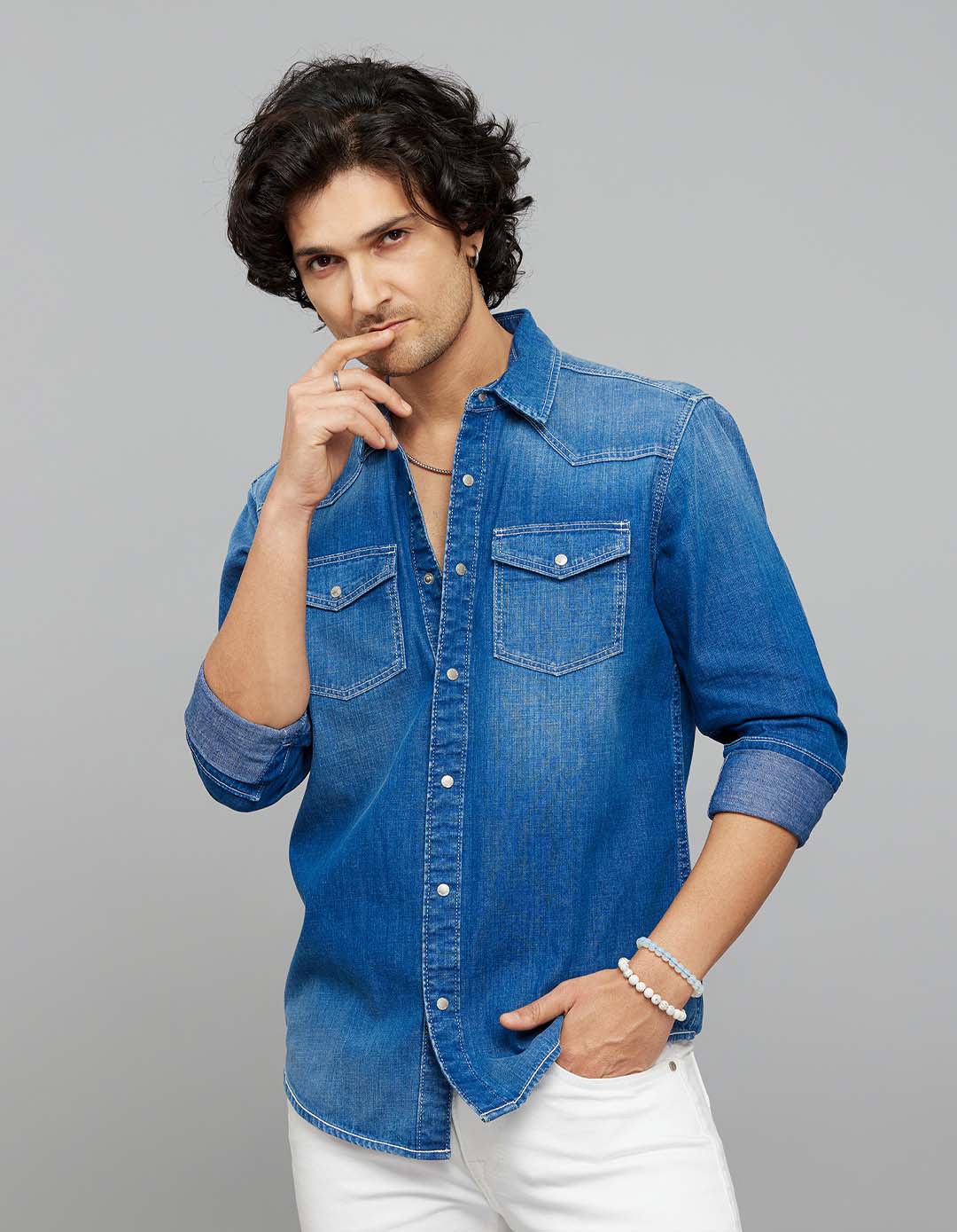 Medium Blue Full Sleeves Denim Shirt