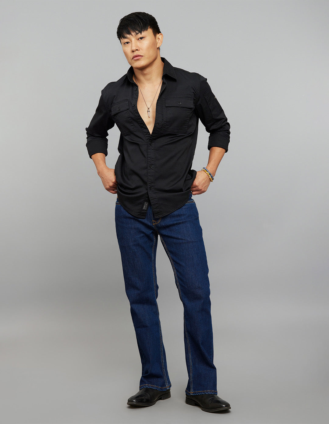 Jet Black Full Sleeves Cargo Shirt