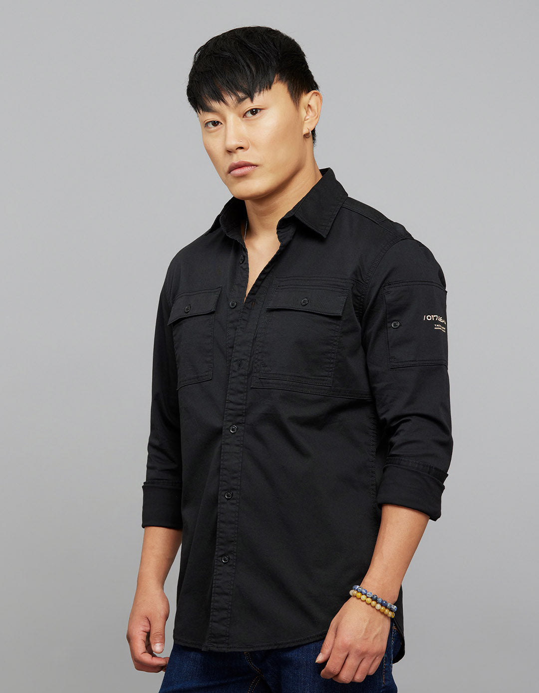 Jet Black Full Sleeves Cargo Shirt