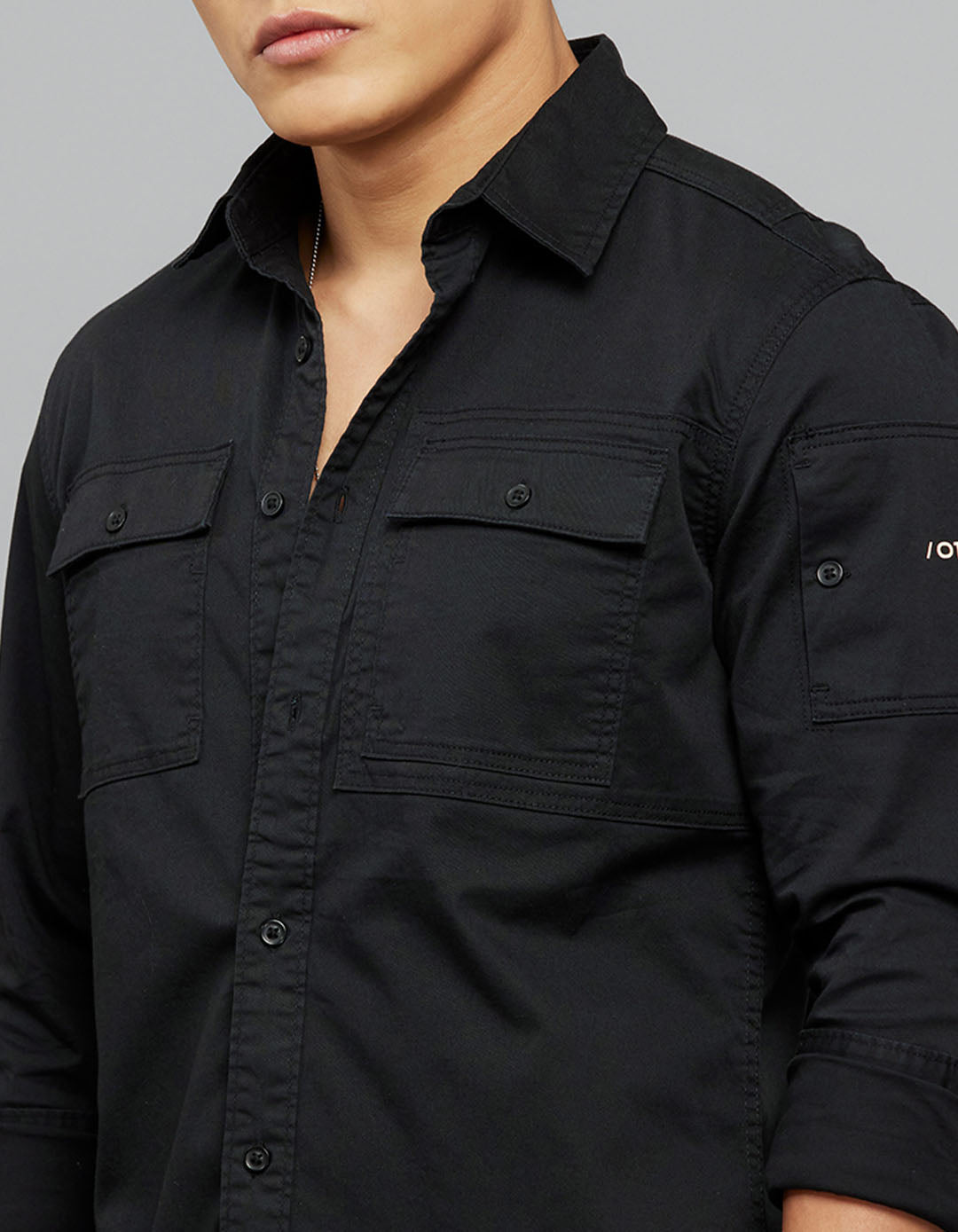 Jet Black Full Sleeves Cargo Shirt