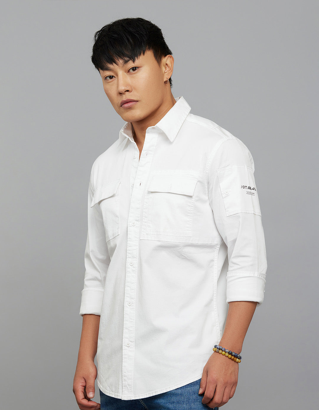 White Full Sleeves Cargo Shirt