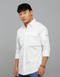 White Full Sleeves Cargo Shirt