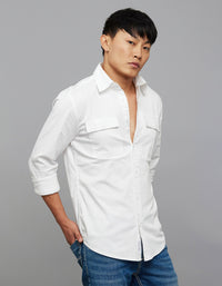 White Full Sleeves Cargo Shirt