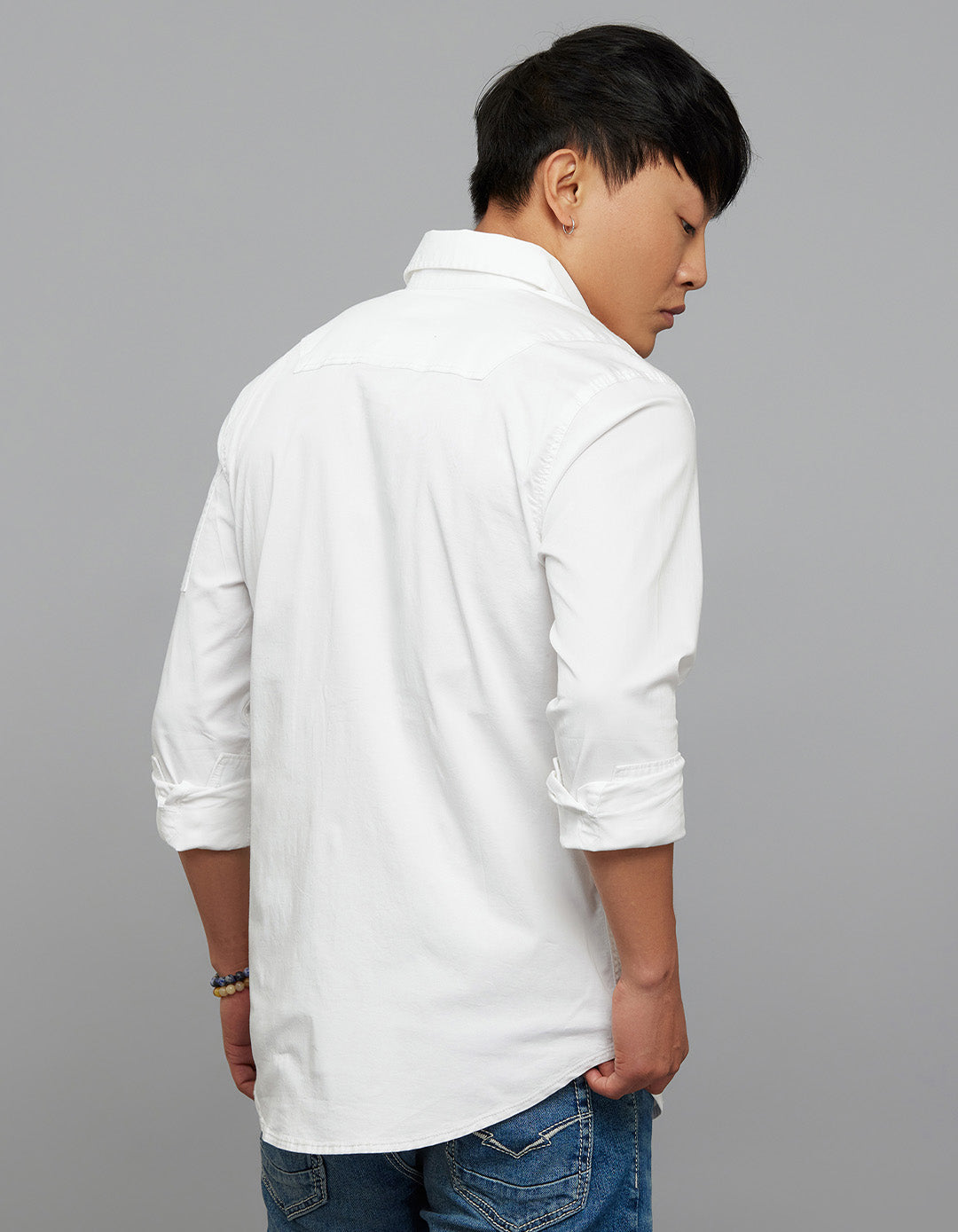 White Full Sleeves Cargo Shirt