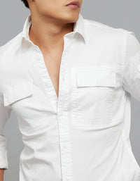 White Full Sleeves Cargo Shirt
