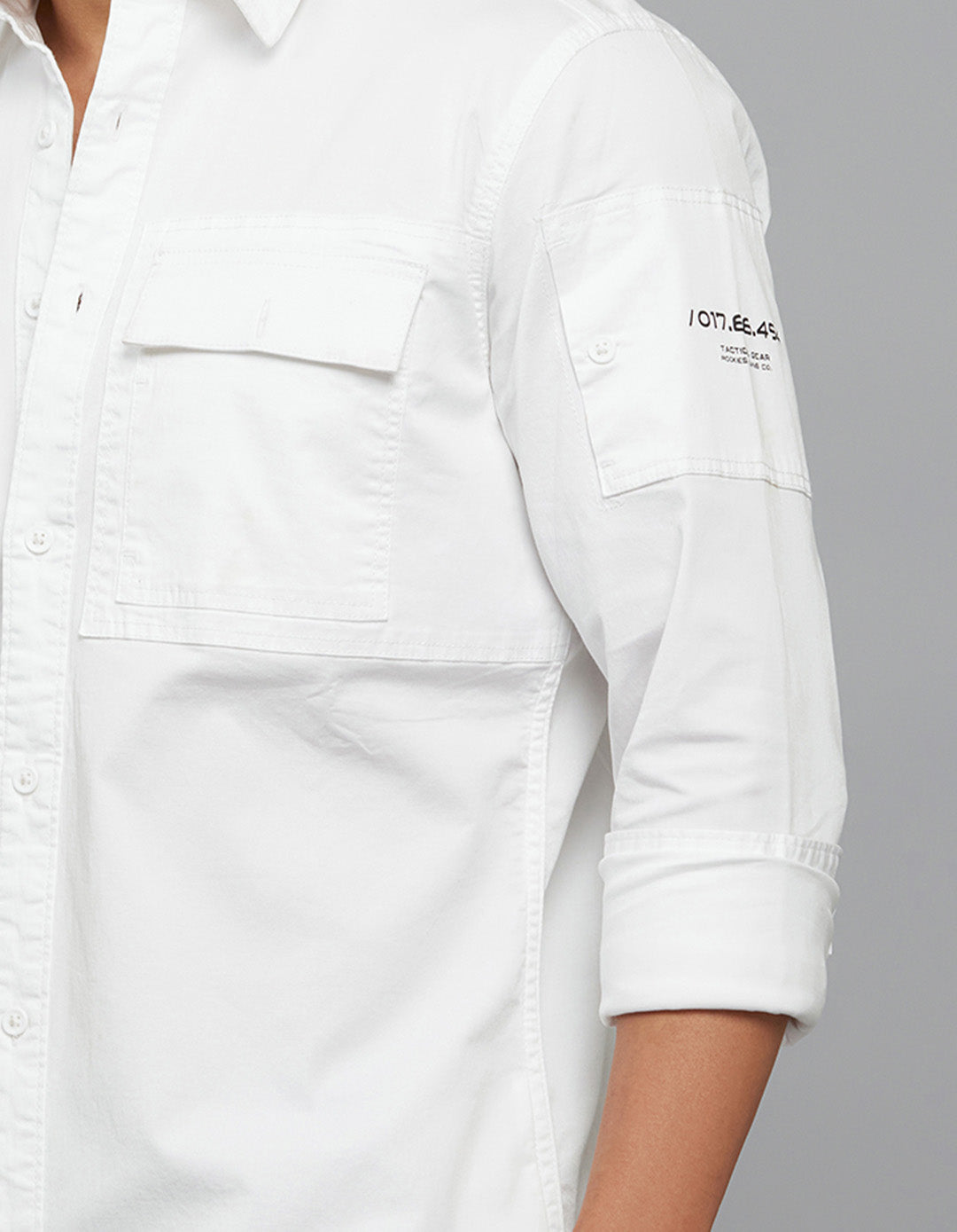 White Full Sleeves Cargo Shirt