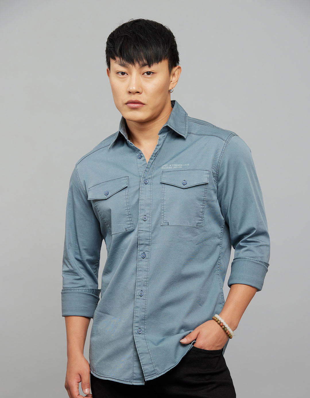 Petrol Full Sleeves Cargo Shirt