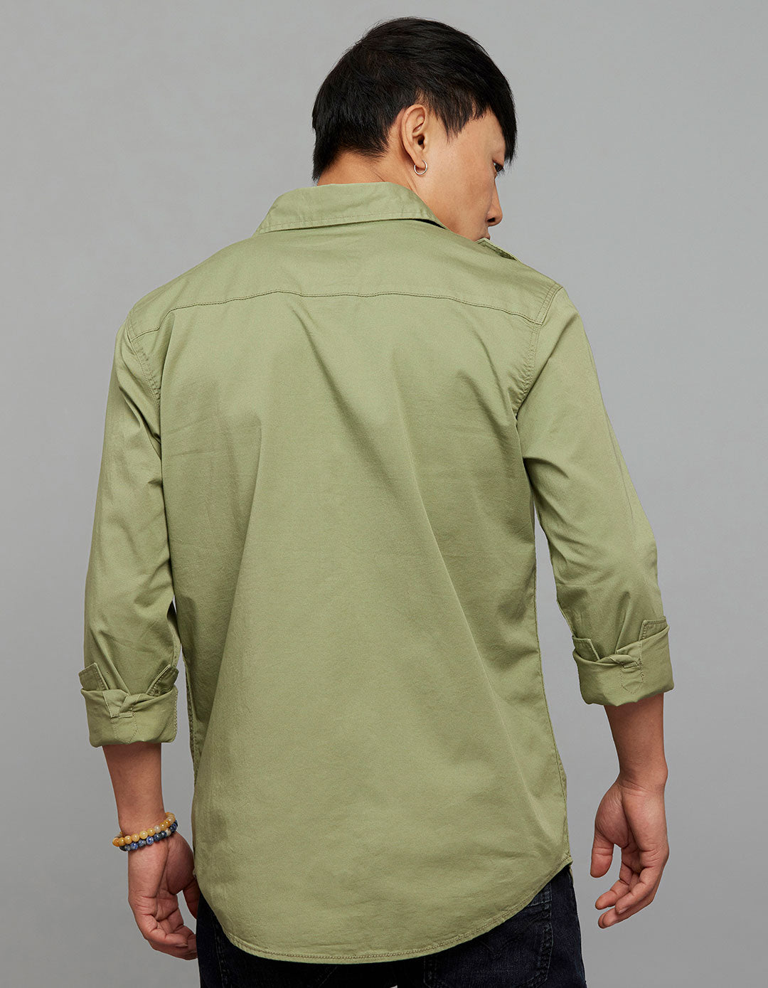 Oil Green  Full Sleeves Cargo Shirt