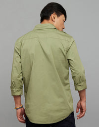 Oil Green  Full Sleeves Cargo Shirt