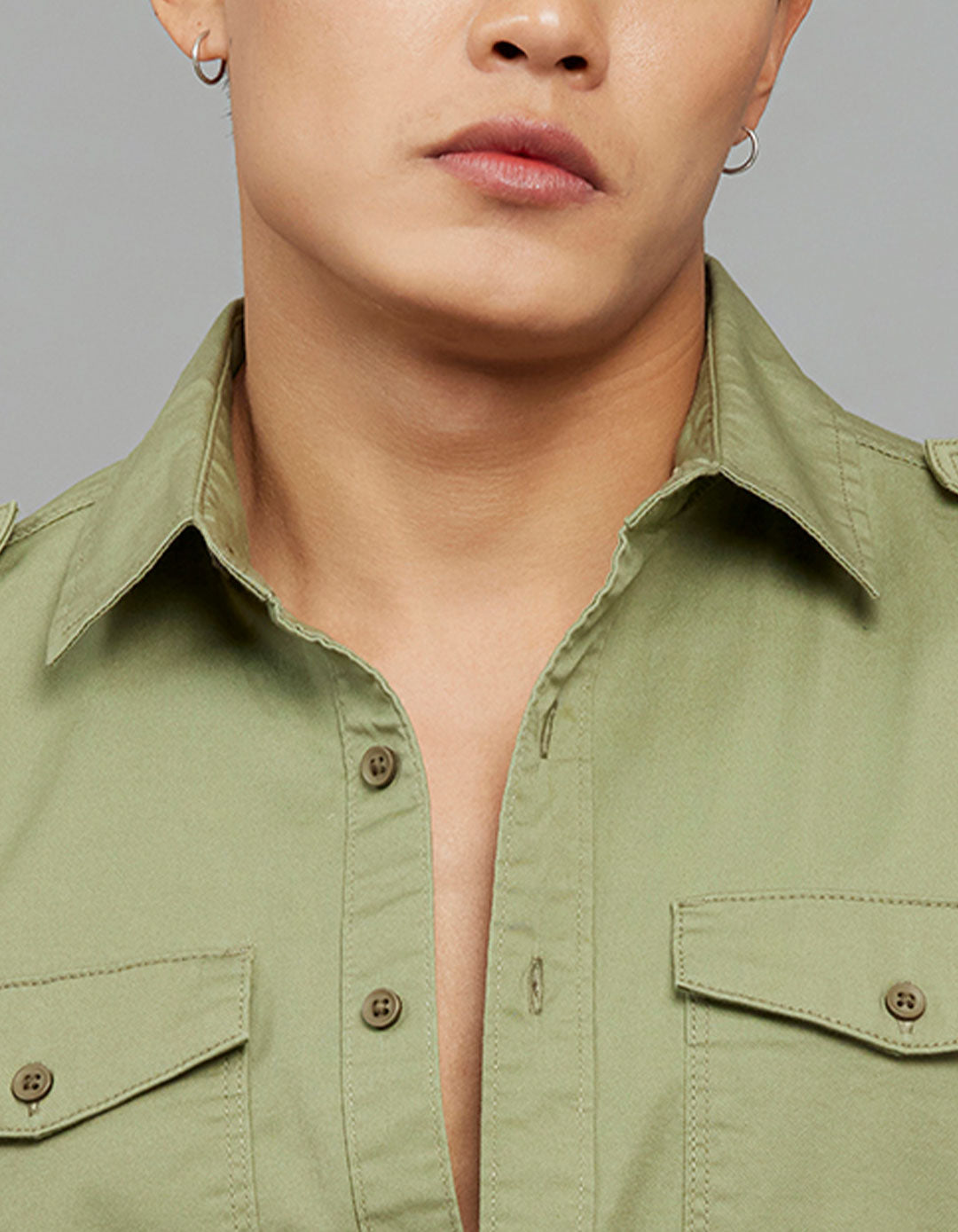 Oil Green  Full Sleeves Cargo Shirt