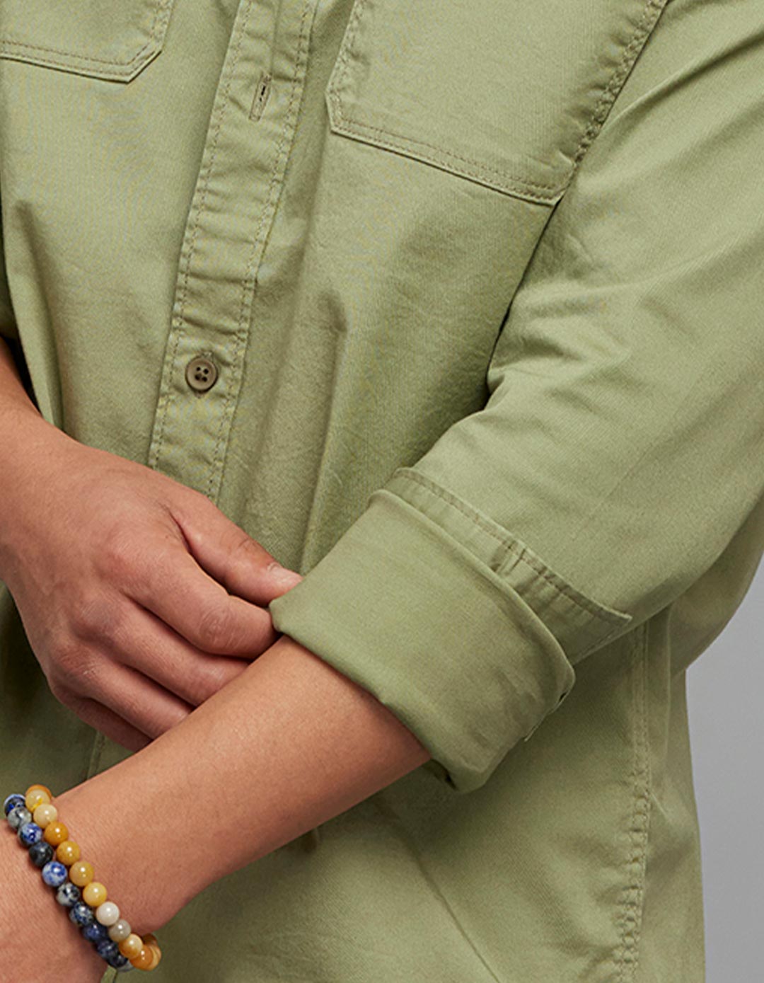 Oil Green  Full Sleeves Cargo Shirt