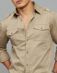 Light Sand Full Sleeves Cargo Shirt