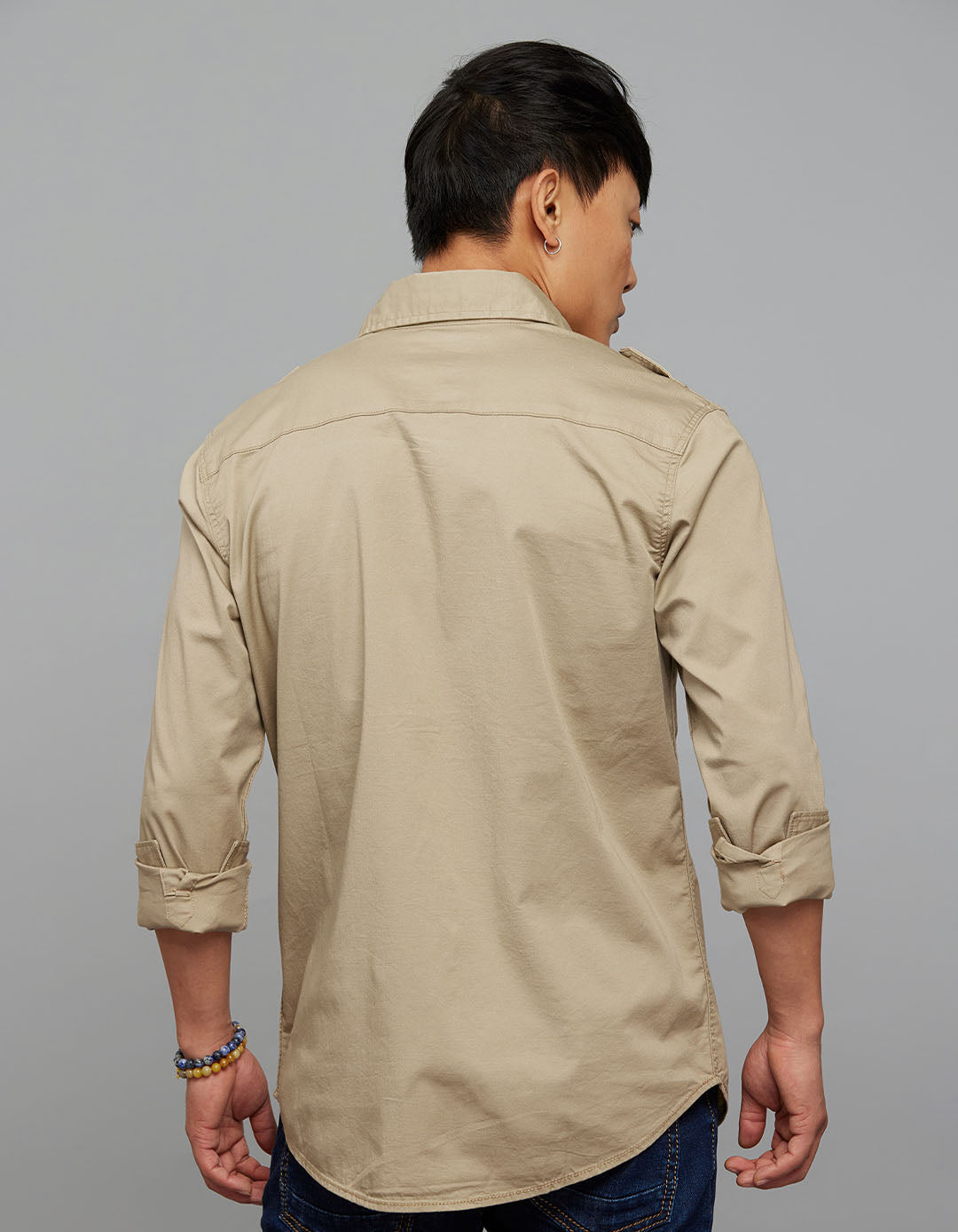 Light Sand Full Sleeves Cargo Shirt
