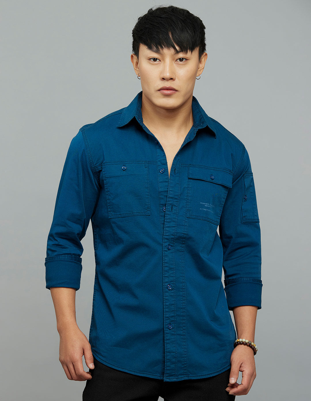 Titan Blue Full Sleeves Cargo Shirt
