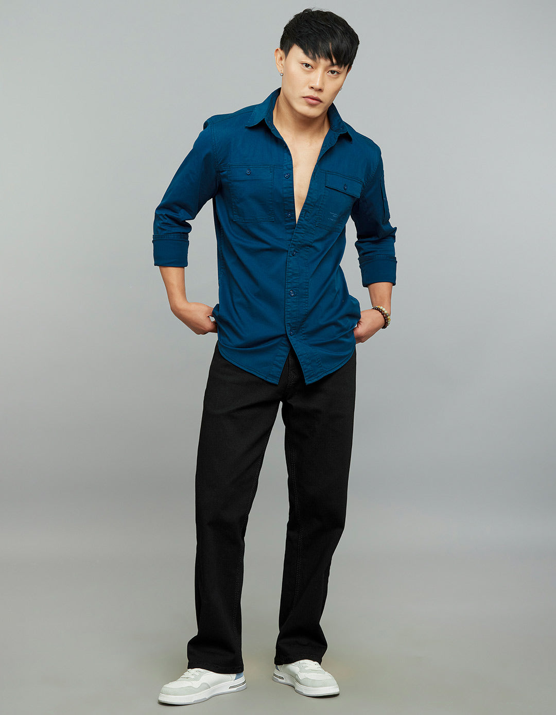 Titan Blue Full Sleeves Cargo Shirt