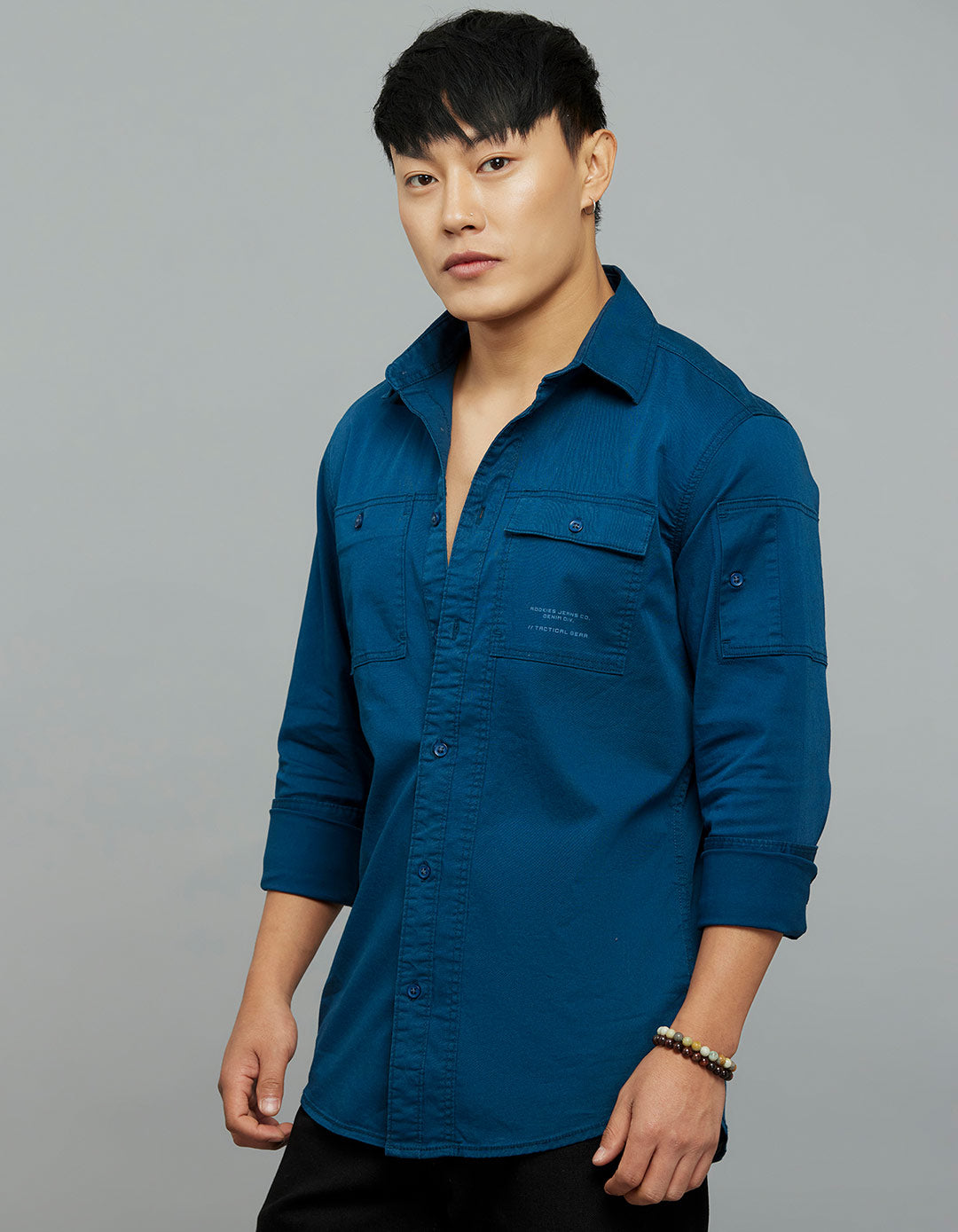 Titan Blue Full Sleeves Cargo Shirt