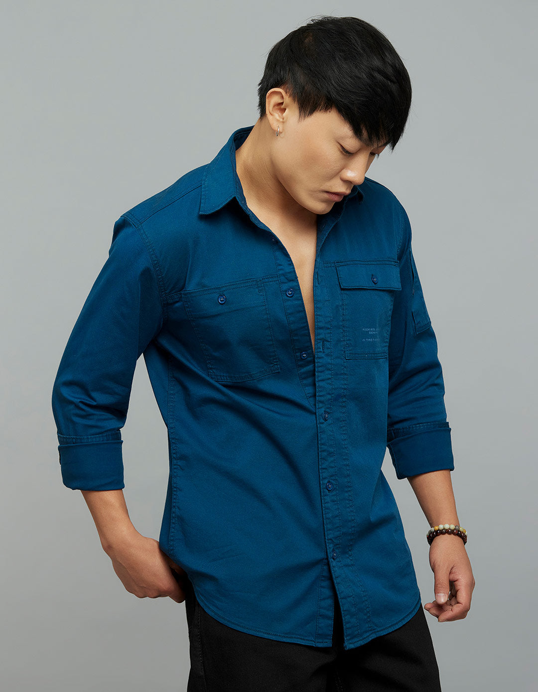 Titan Blue Full Sleeves Cargo Shirt