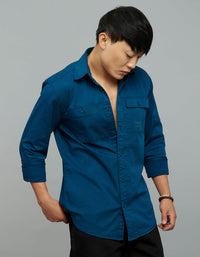Titan Blue Full Sleeves Cargo Shirt