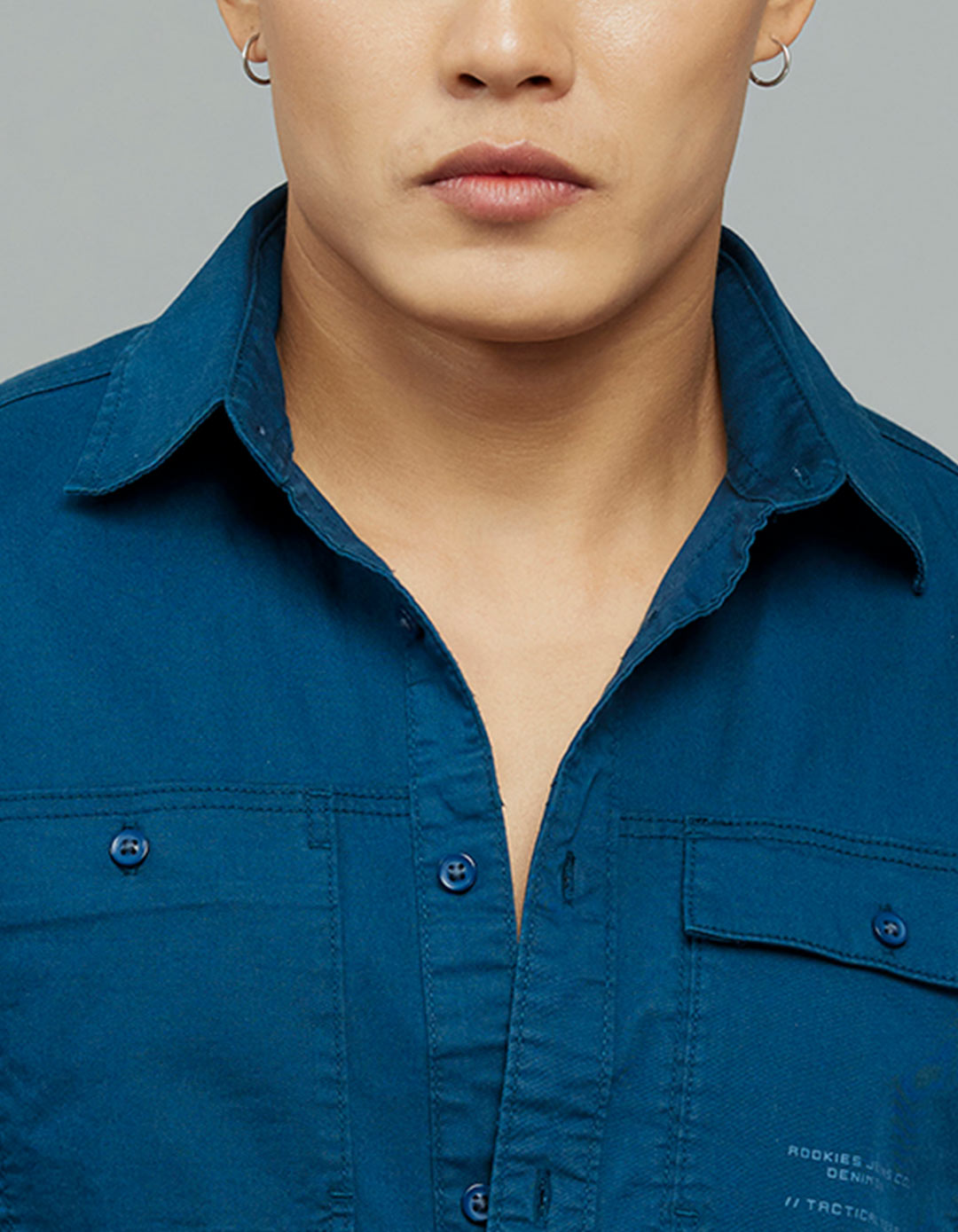 Titan Blue Full Sleeves Cargo Shirt