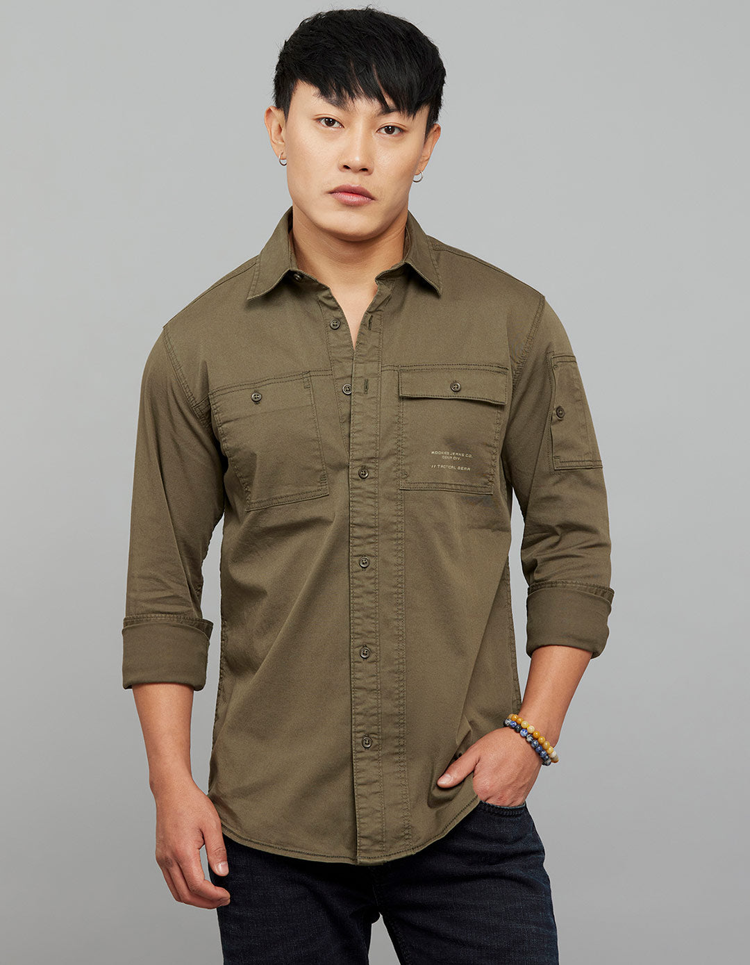 Military Green Full Sleeves Cargo Shirt