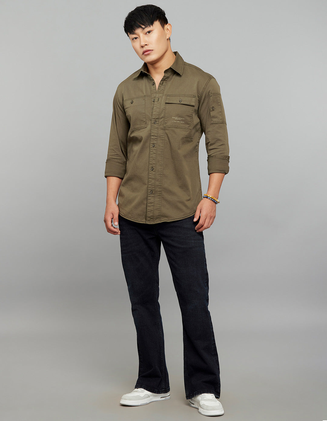 Military Green Full Sleeves Cargo Shirt