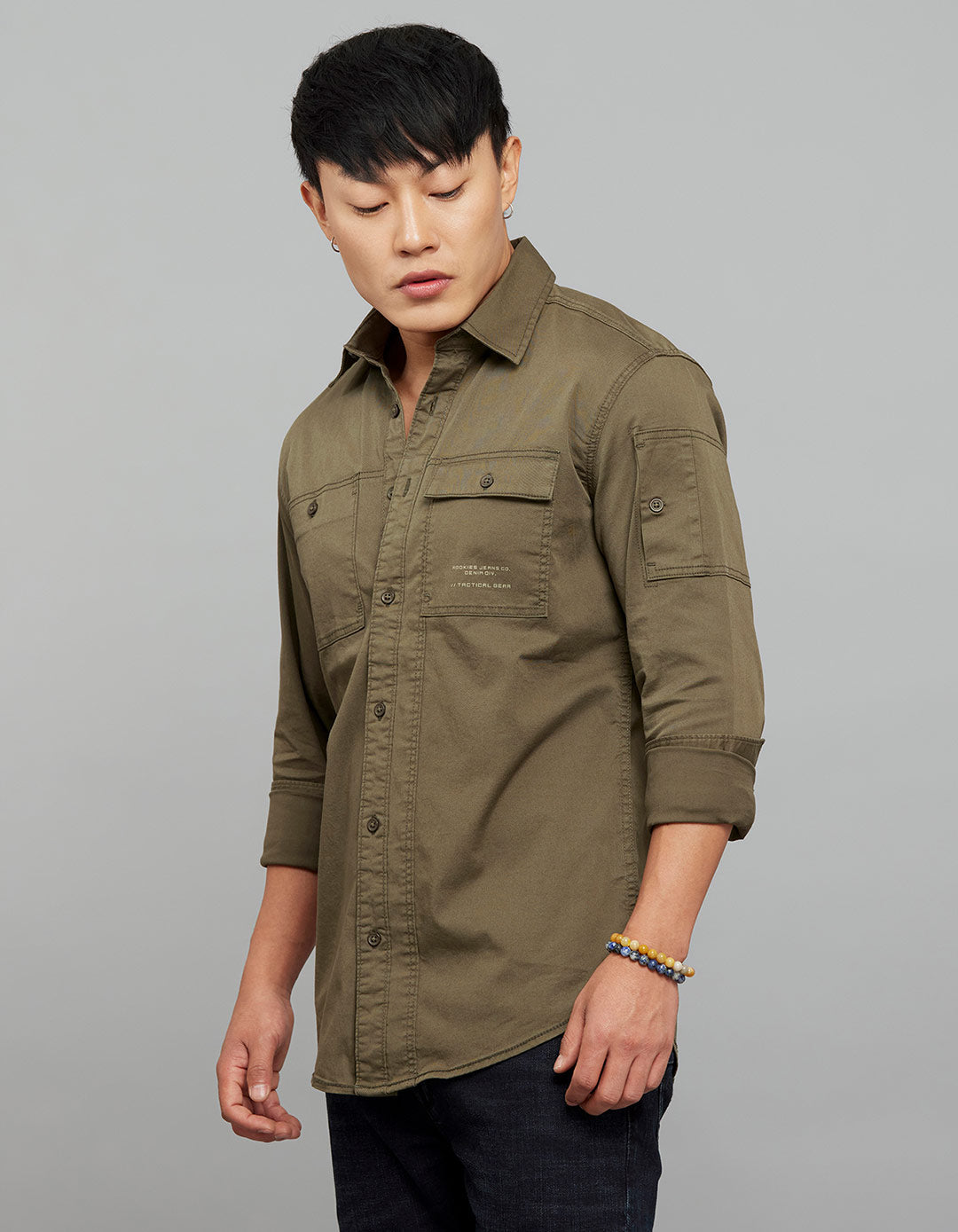Military Green Full Sleeves Cargo Shirt
