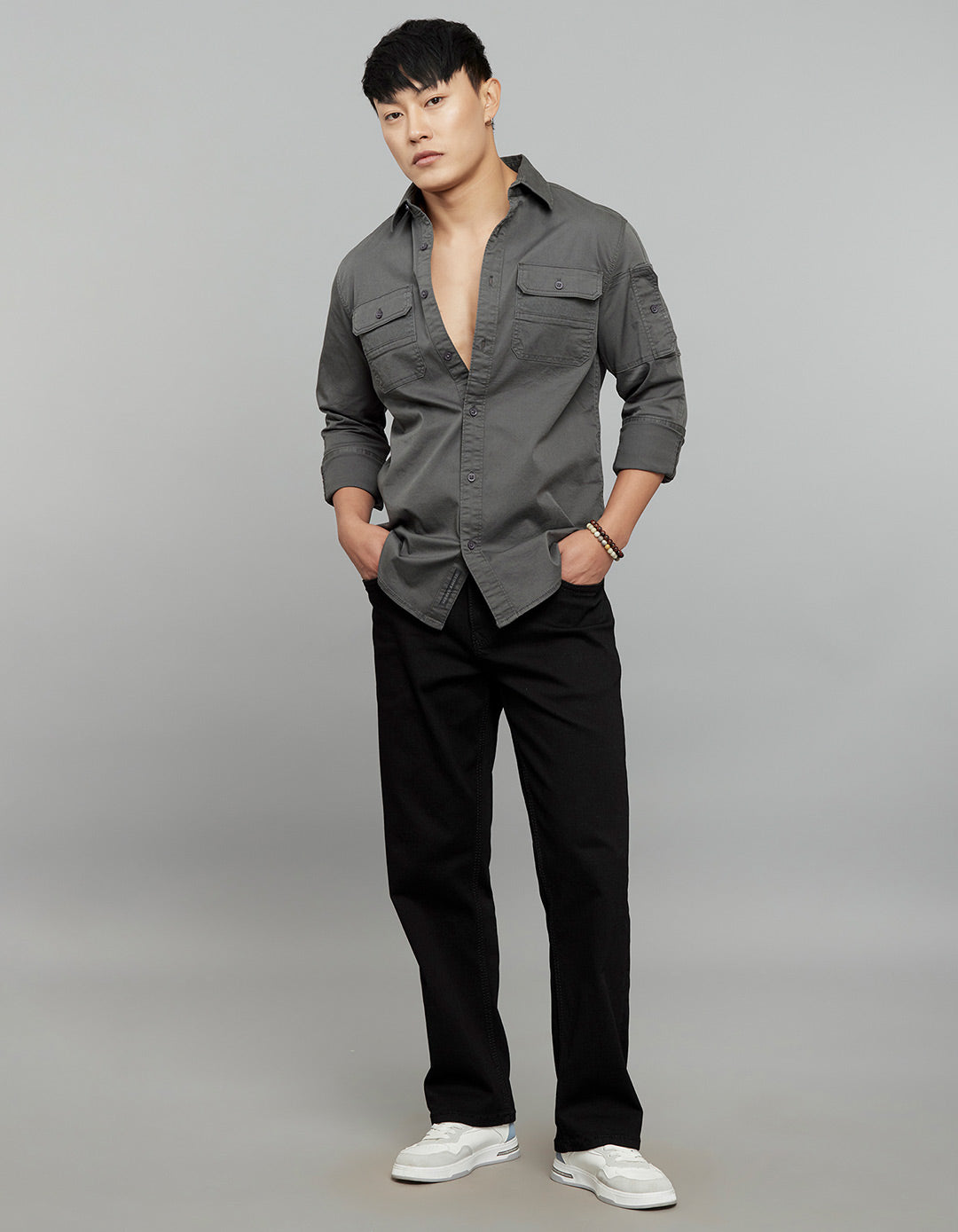 Charcoal Full Sleeves Cargo Shirt