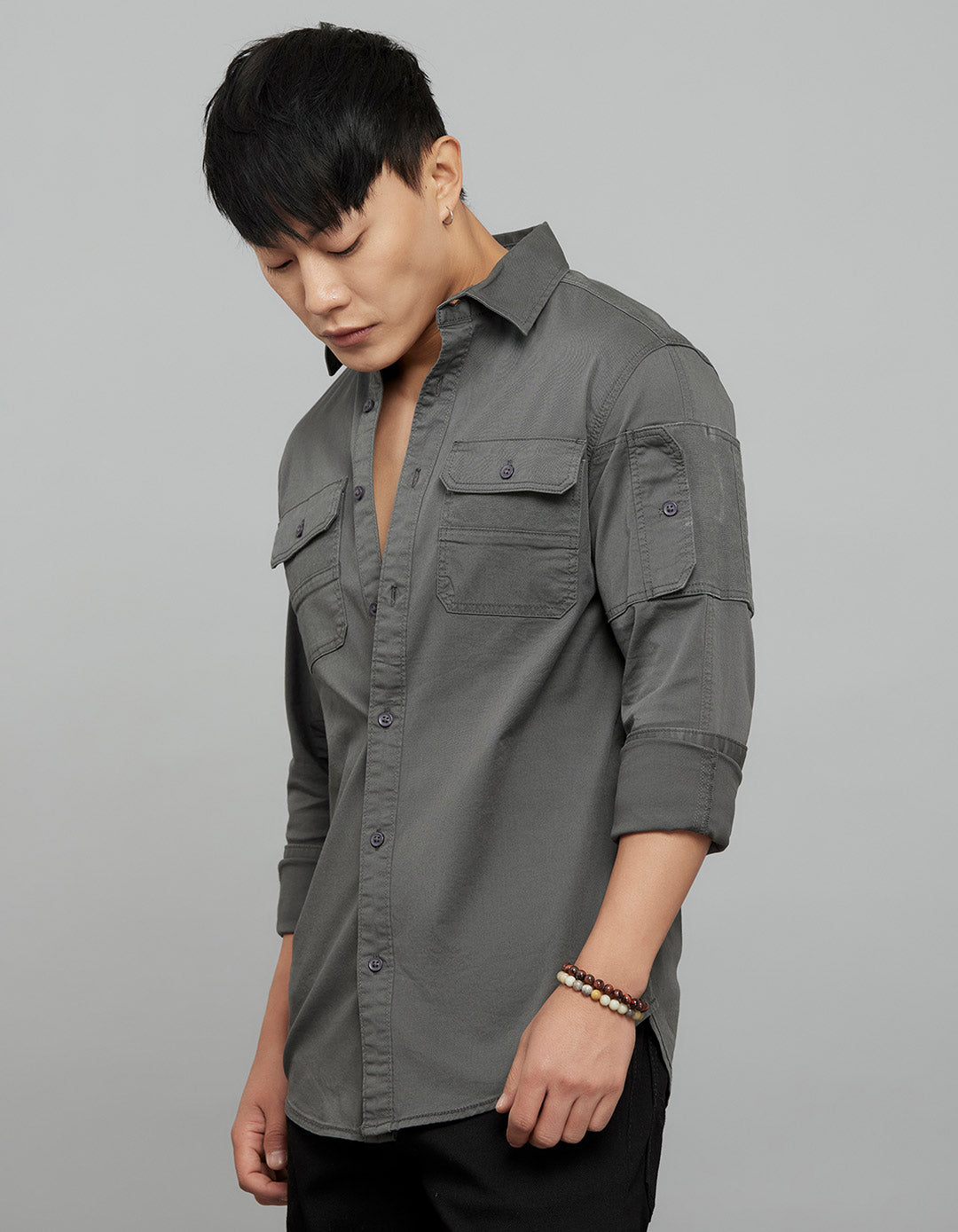 Charcoal Full Sleeves Cargo Shirt