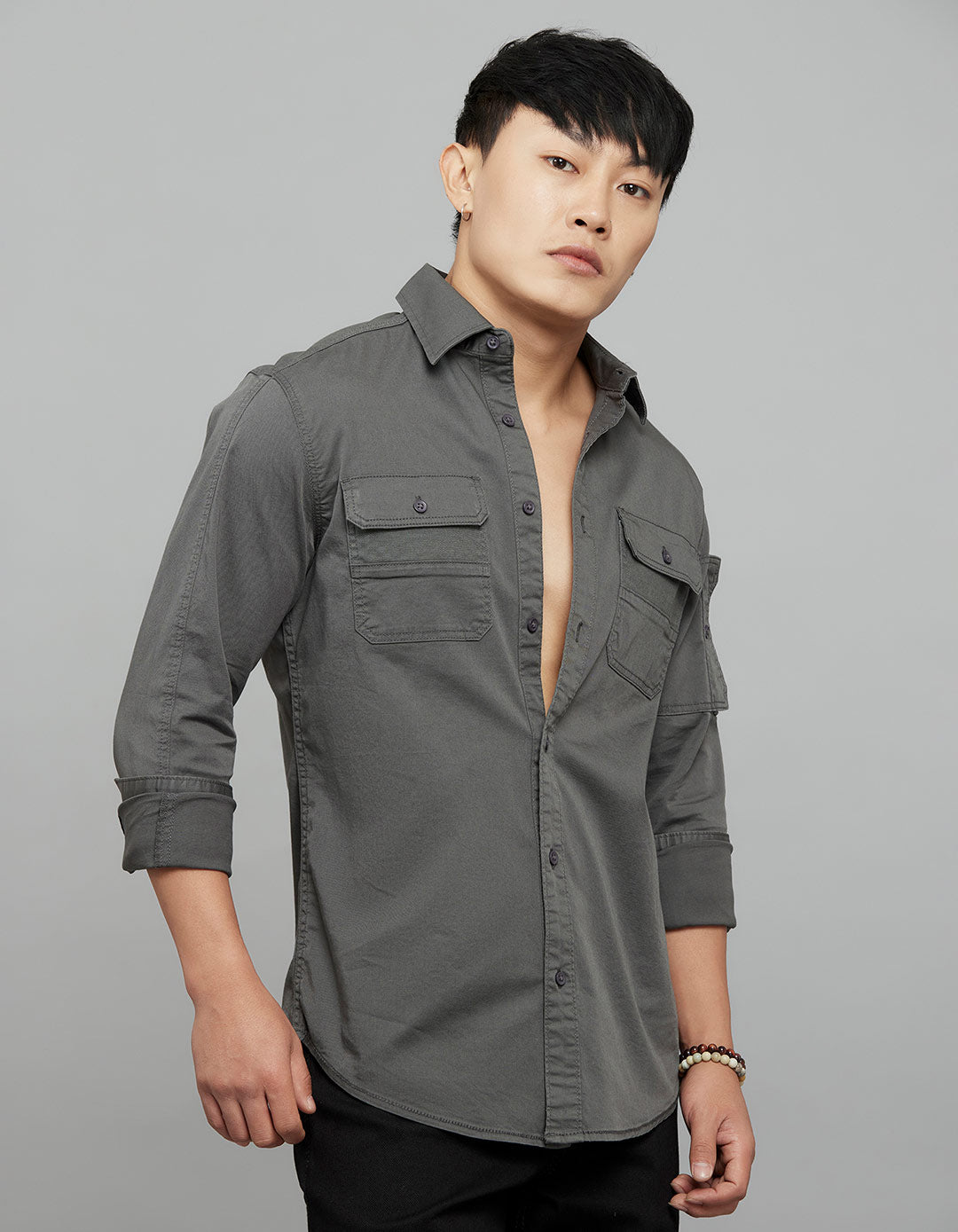 Charcoal Full Sleeves Cargo Shirt