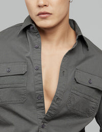 Charcoal Full Sleeves Cargo Shirt