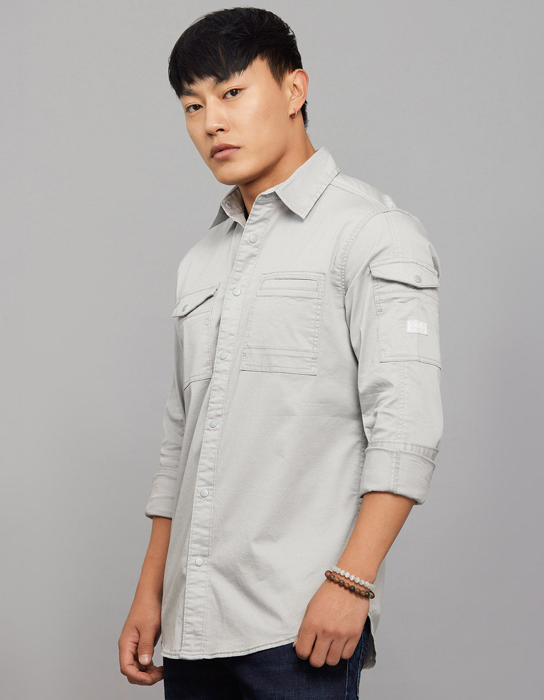 Light Grey Full Sleeves Cargo Shirt