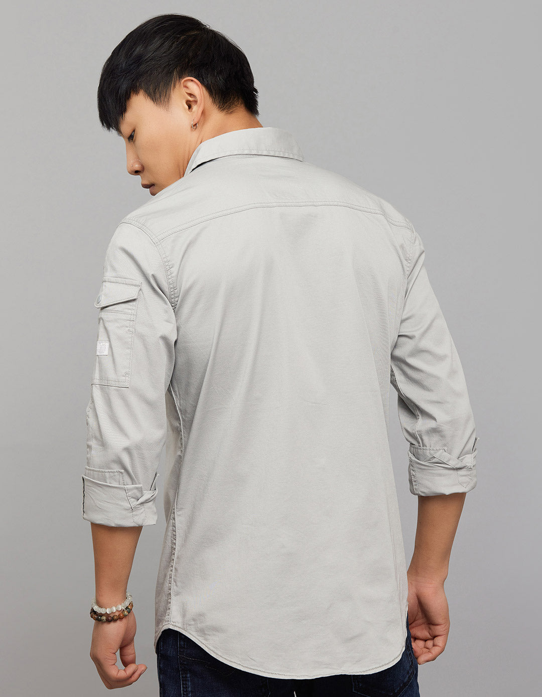 Light Grey Full Sleeves Cargo Shirt - Main Image