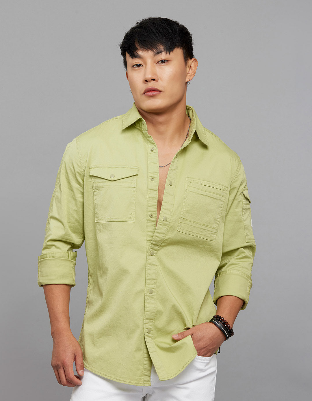 Parrot Green Full Sleeves Cargo Shirt